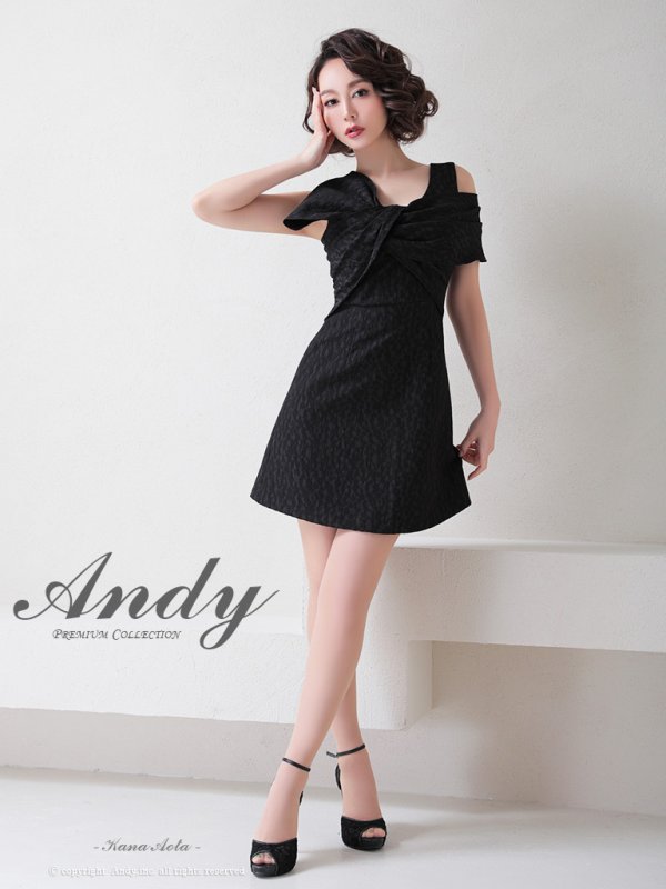 画像2: 【Andy ANDY Fashion Press 14 COLLECTION 04】ジャガード/ ワンカラー/ デコルテクロスリボン/ アシンメトリー/ フレア/ Aライン/ 台形スカート/ ミニドレス/ キャバドレス[OF05]