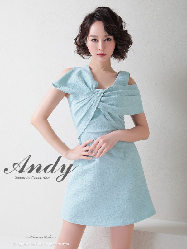 画像2: 【Andy ANDY Fashion Press 14 COLLECTION 04】ジャガード/ ワンカラー/ デコルテクロスリボン/ アシンメトリー/ フレア/ Aライン/ 台形スカート/ ミニドレス/ キャバドレス[OF05]