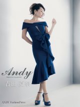 【Andy ANDY Fashion Press 14 COLLECTION 10】ワンカラー/ バストシアー/ マーメイド/ オフショル/ ウエストリボン/ フリル/ アシメ/ ミディアム/ キャバドレス[OF05]