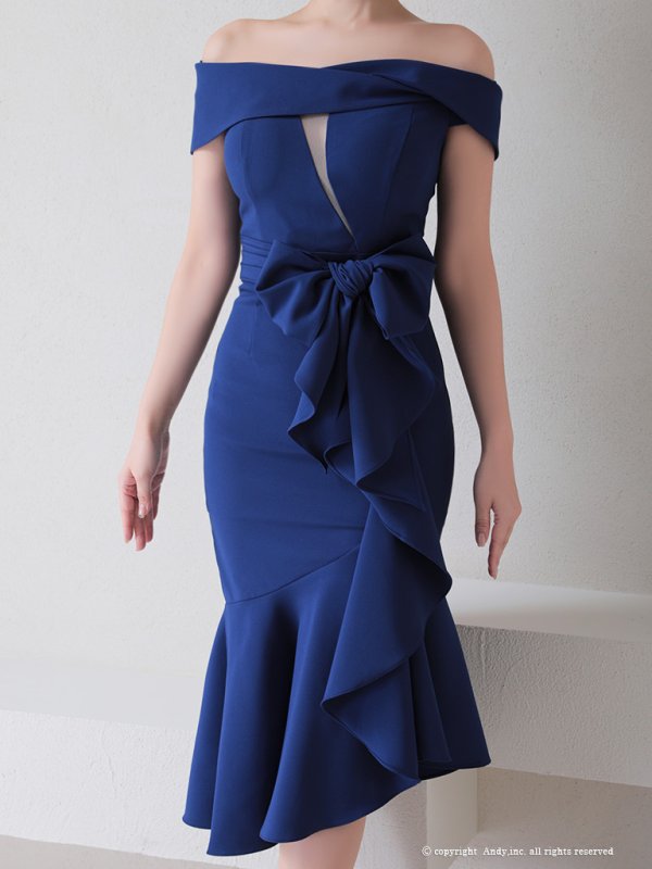 画像6: 【Andy ANDY Fashion Press 14 COLLECTION 10】ワンカラー/ バストシアー/ マーメイド/ オフショル/ ウエストリボン/ フリル/ アシメ/ ミディアム/ キャバドレス[OF05]