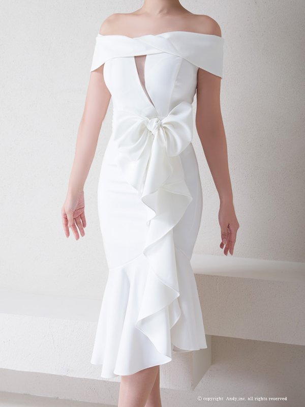 画像21: 【Andy ANDY Fashion Press 14 COLLECTION 10】ワンカラー/ バストシアー/ マーメイド/ オフショル/ ウエストリボン/ フリル/ アシメ/ ミディアム/ キャバドレス[OF05]