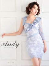 【ANDY/アンディ】総レース/ ショルダーリボン/ フリル/ アシンメトリー/ スカラップレース/ 七分袖/ シアー/ タイト/ ミニドレス/ キャバドレス[OF05]