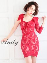 【ANDY/アンディ】総レース/ ショルダーリボン/ フリル/ アシンメトリー/ スカラップレース/ 七分袖/ シアー/ タイト/ ミニドレス/ キャバドレス[OF05]