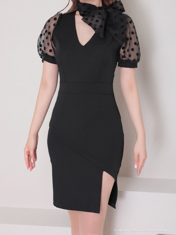 画像5: 【Andy ANDY Fashion Press 14 COLLECTION 03】 ドット / シアー / パフスリーブ / 袖あり/ タイト / ミニドレス / キャバドレス[OF05]