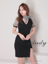 【Andy ANDY Fashion Press 14 COLLECTION 03】 ドット / シアー / パフスリーブ / 袖あり/ タイト / ミニドレス / キャバドレス[OF05]