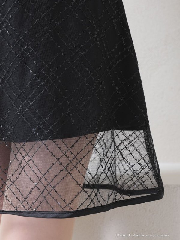 画像14: 【ANDY/アンディ】スパンコール/ チェック柄チュール/ パイピング/ フレア/ フリルスリーブ/ Aライン/ ミニドレス/ キャバドレス[OF05]