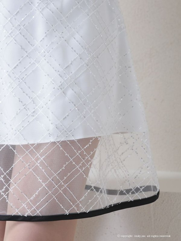 画像21: 【ANDY/アンディ】スパンコール/ チェック柄チュール/ パイピング/ フレア/ フリルスリーブ/ Aライン/ ミニドレス/ キャバドレス[OF05]