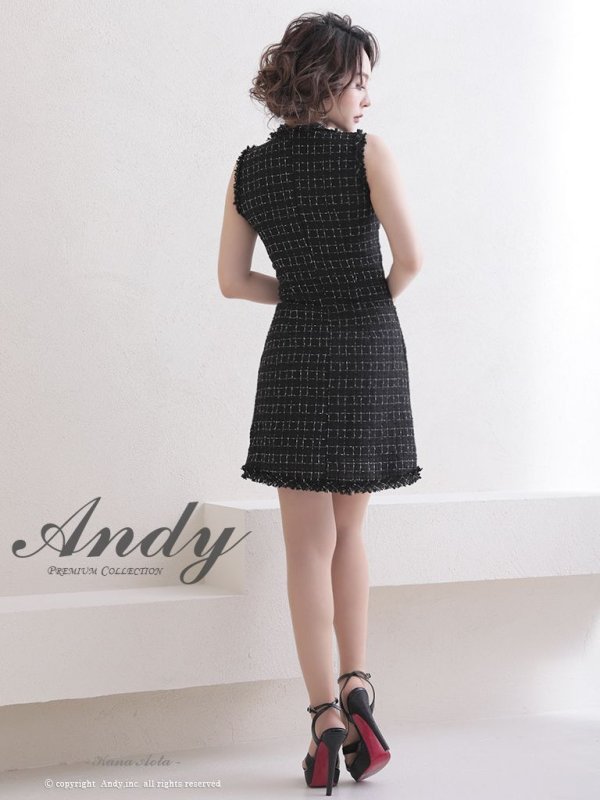 画像12: 【ANDY/アンディ】チェック柄/ ツイード/ フリンジ/ ノースリーブ/ 台形スカート/ フレア/ ワンピース/ ミニドレス/ キャバドレス[OF05]