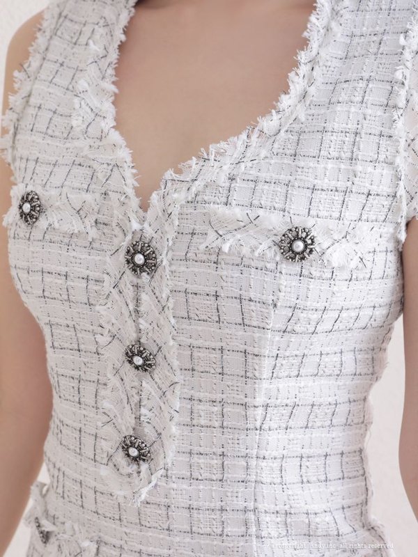 画像22: 【ANDY/アンディ】チェック柄/ ツイード/ フリンジ/ ノースリーブ/ 台形スカート/ フレア/ ワンピース/ ミニドレス/ キャバドレス[OF05]