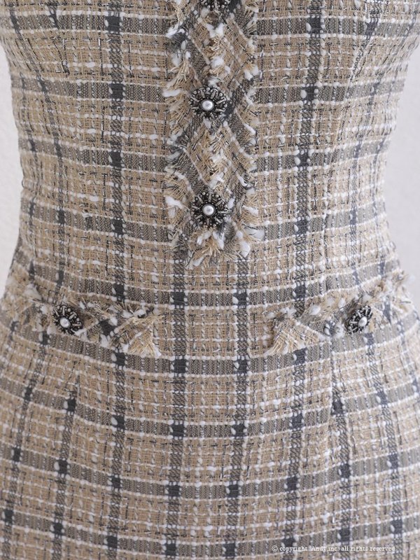 画像7: 【ANDY/アンディ】チェック柄/ ツイード/ フリンジ/ ノースリーブ/ 台形スカート/ フレア/ ワンピース/ ミニドレス/ キャバドレス[OF05]