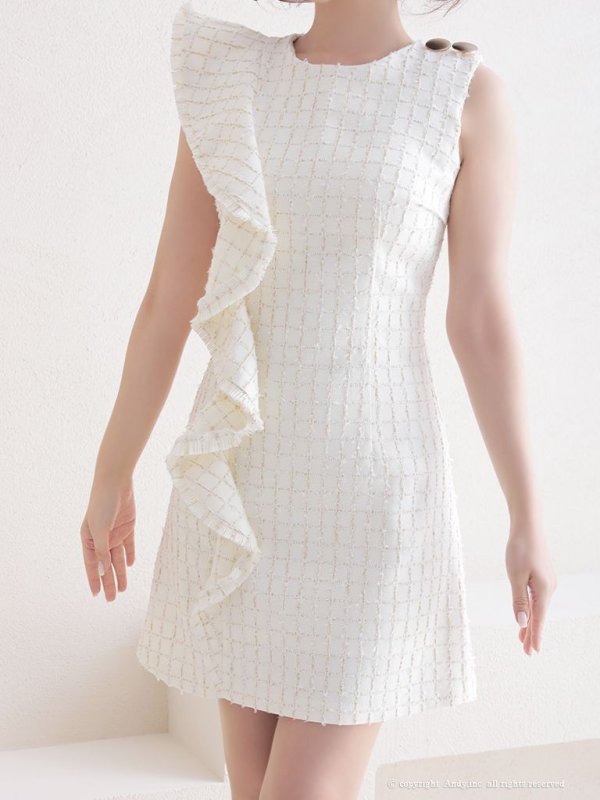 画像21: 【ANDY/アンディ】チェック柄/ ツイード/ フリル/ ノースリーブ/ 台形スカート/ フレア/ ワンピース/ ミニドレス/ キャバドレス[OF05]