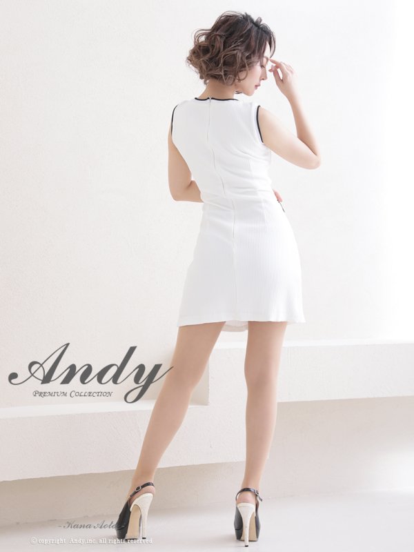 画像4: 【ANDY/アンディ】ノースリーブ/ リボン/ ポケット風デザイン/ パールボタン/ ストレッチ/ タイト/ ミニドレス/ キャバドレス[OF05]