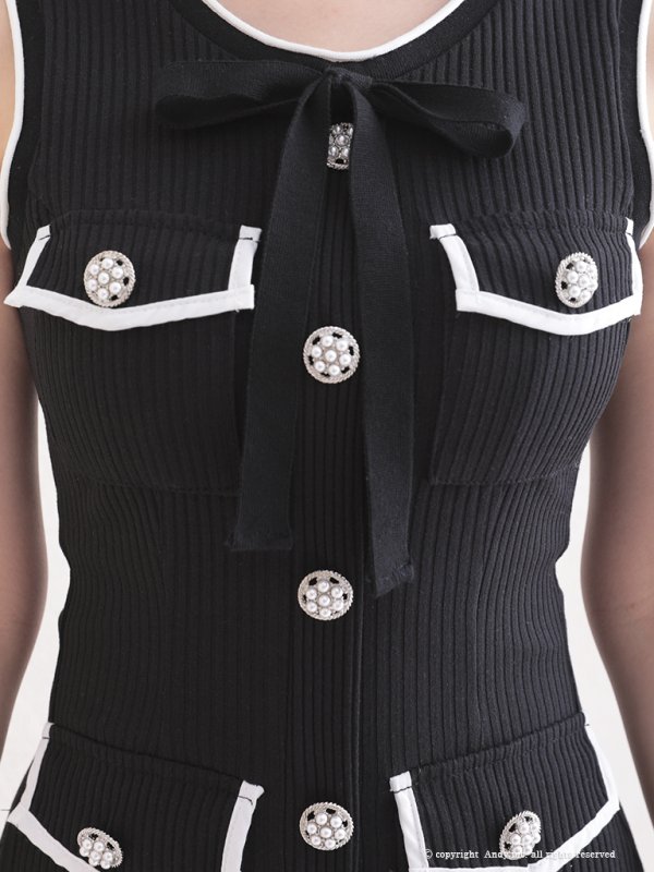 画像14: 【ANDY/アンディ】ノースリーブ/ リボン/ ポケット風デザイン/ パールボタン/ ストレッチ/ タイト/ ミニドレス/ キャバドレス[OF05]