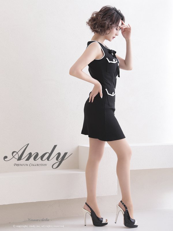 画像11: 【ANDY/アンディ】ノースリーブ/ リボン/ ポケット風デザイン/ パールボタン/ ストレッチ/ タイト/ ミニドレス/ キャバドレス[OF05]