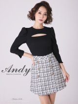 【ANDY/アンディ】切替/ 袖あり/ 七分袖/ チェック柄/ カットアウト/ Aライン/ ミニドレス/ キャバドレス[OF05]