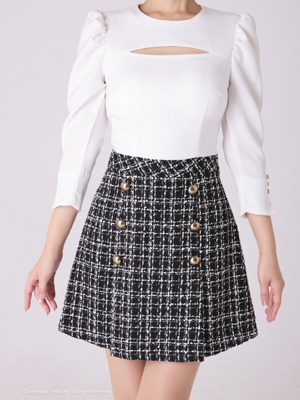 画像5: 【ANDY/アンディ】切替/ 袖あり/ 七分袖/ チェック柄/ カットアウト/ Aライン/ ミニドレス/ キャバドレス[FB03]