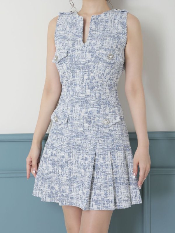 画像29: 【ANDY/アンディ】ミックスツイード/ ノースリーブ/ バックカットアウト/ ストレッチ/ プリーツ/ フレア/ Aライン/ ミニドレス/ キャバドレス[OF05]