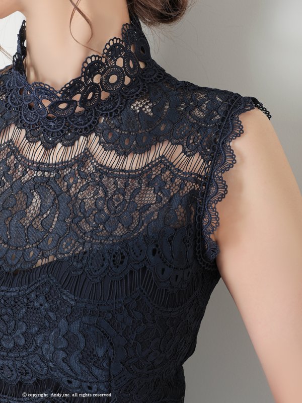 画像6: 【ANDY/アンディ】チェック柄/ ノースリーブ/ ハイネック/ 切替デザイン/ レース/ フレア/ ミニドレス/ キャバドレス[OF05]