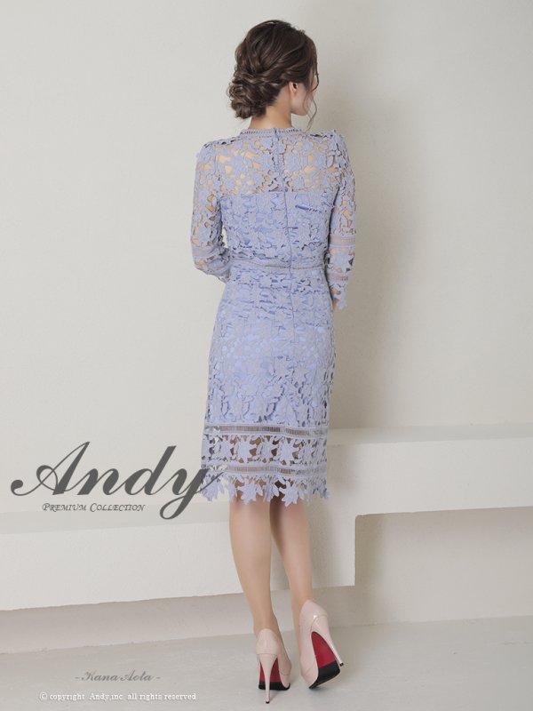 画像4: 【ANDY/アンディ】ワンカラー/ 総ケミカルレース/ 七分袖/ 袖あり/ タイト/ ミディアムドレス/ キャバドレス[FB03]