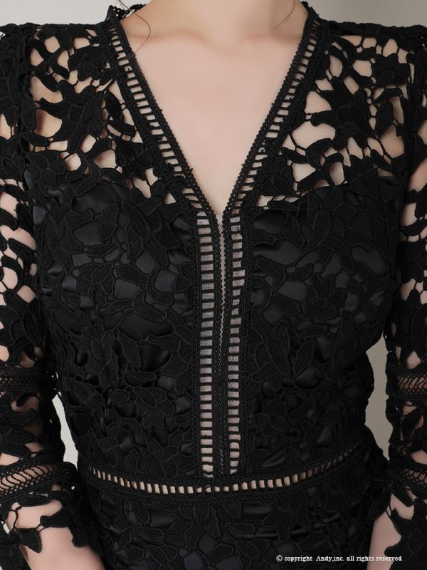 画像30: 【ANDY/アンディ】ワンカラー/ 総ケミカルレース/ 七分袖/ 袖あり/ タイト/ ミディアムドレス/ キャバドレス[FB03]