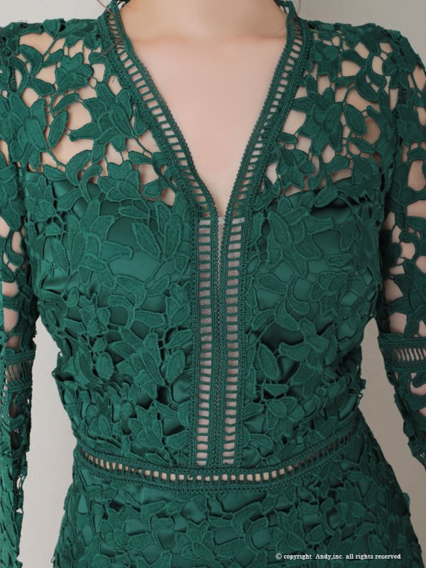 画像22: 【ANDY/アンディ】ワンカラー/ 総ケミカルレース/ 七分袖/ 袖あり/ タイト/ ミディアムドレス/ キャバドレス[FB03]