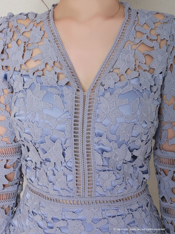 画像6: 【ANDY/アンディ】ワンカラー/ 総ケミカルレース/ 七分袖/ 袖あり/ タイト/ ミディアムドレス/ キャバドレス[FB03]