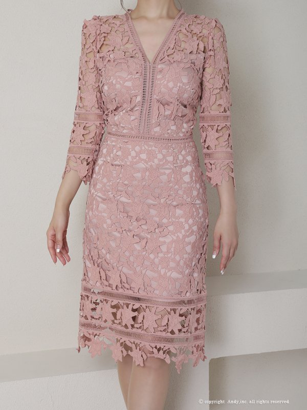 画像13: 【ANDY/アンディ】ワンカラー/ 総ケミカルレース/ 七分袖/ 袖あり/ タイト/ ミディアムドレス/ キャバドレス[FB03]