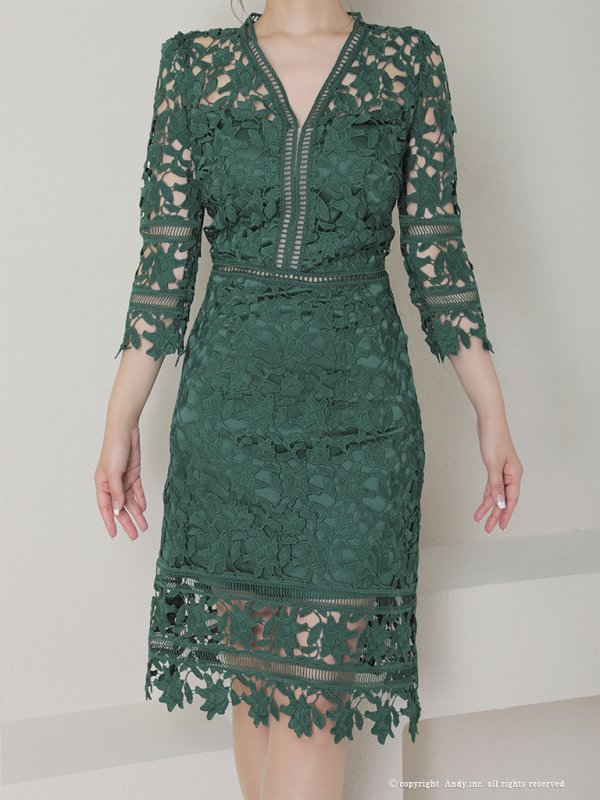 画像21: 【ANDY/アンディ】ワンカラー/ 総ケミカルレース/ 七分袖/ 袖あり/ タイト/ ミディアムドレス/ キャバドレス[FB03]