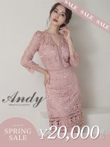 【決算SALE開催中！! 】【ANDY/アンディ】ワンカラー/ 総ケミカルレース/ 七分袖/ 袖あり/ タイト/ ミディアムドレス/ キャバドレス[FB03]