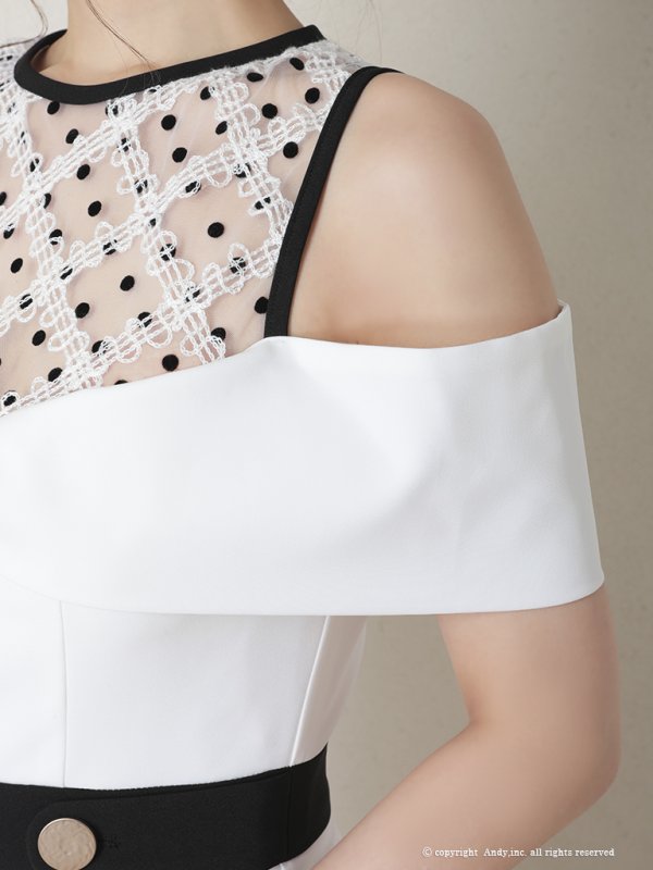 画像22: 【ANDY/アンディ】ドットレース/ オフショルダー/ タック/ タイト/ アシンメトリー/ 膝丈/ ミディアムドレス/ ミニドレス/ キャバドレス[FB03]