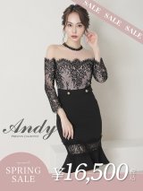 【決算SALE開催中！! 】【Andy /アンディ】オフショル/ レース切替 / マーメイド/ 袖あり/ 七部袖/ 膝丈/ タイト/ ミディアムドレス/ キャバドレス[FB03]