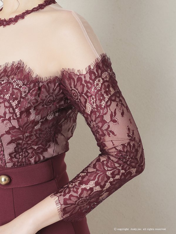 画像25: 【Andy /アンディ】オフショル/ レース切替 / マーメイド/ 袖あり/ 七部袖/ 膝丈/ タイト/ ミディアムドレス/ キャバドレス[OF05]