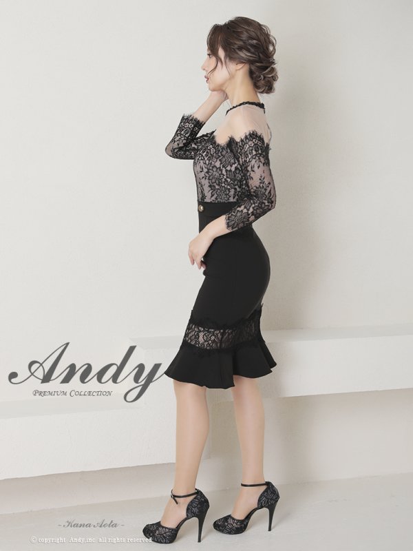画像3: 【Andy /アンディ】オフショル/ レース切替 / マーメイド/ 袖あり/ 七部袖/ 膝丈/ タイト/ ミディアムドレス/ キャバドレス[OF05]