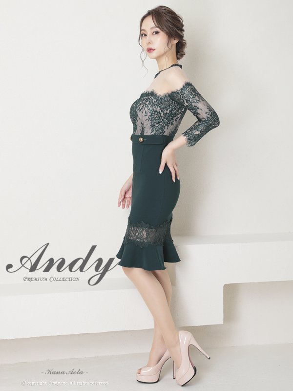 画像12: 【Andy /アンディ】オフショル/ レース切替 / マーメイド/ 袖あり/ 七部袖/ 膝丈/ タイト/ ミディアムドレス/ キャバドレス[OF05]