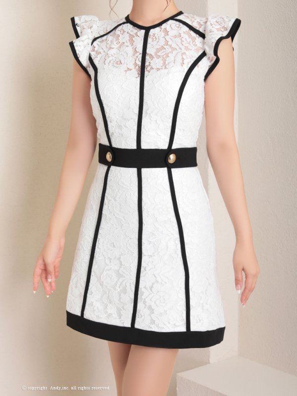 画像14: 【ANDY/アンディ】フラワーレース/ パイピング/ フリルショルダー/ ノースリーブ/ Aライン/ フレア/ ミニドレス/ キャバドレス[OF05]