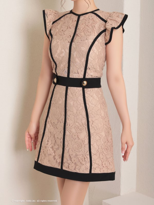 画像5: 【ANDY/アンディ】フラワーレース/ パイピング/ フリルショルダー/ ノースリーブ/ Aライン/ フレア/ ミニドレス/ キャバドレス[OF05]