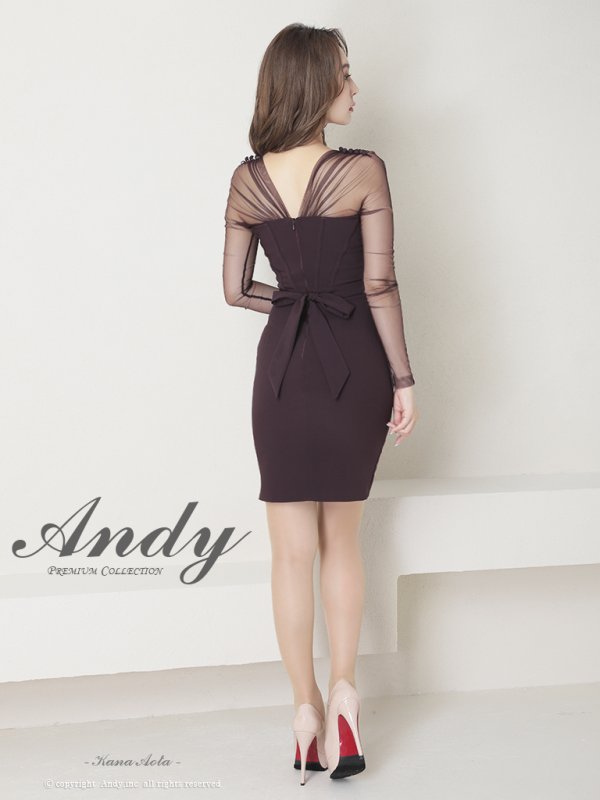 画像4: 【ANDY/アンディ】ワンカラー/ シースルー/長袖/ 袖あり/ バックリボン/ タイト/ ミニドレス/ キャバドレス[OF05]