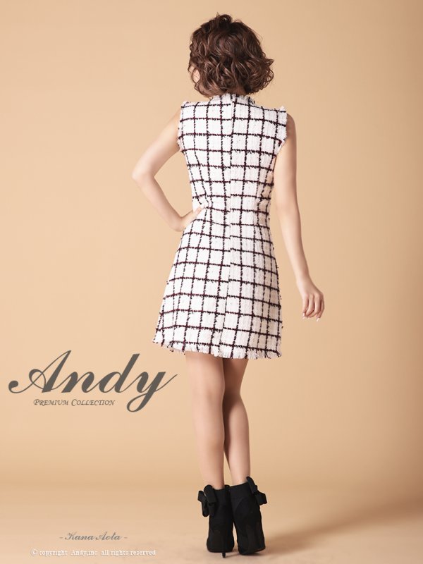 画像4: Lサイズあり【ANDY/アンディ】ツイード/ ボタン/ ポケット風デザイン/ フリンジ/ ノースリーブ/ フレア/ ミニドレス/ キャバドレス[OF05]