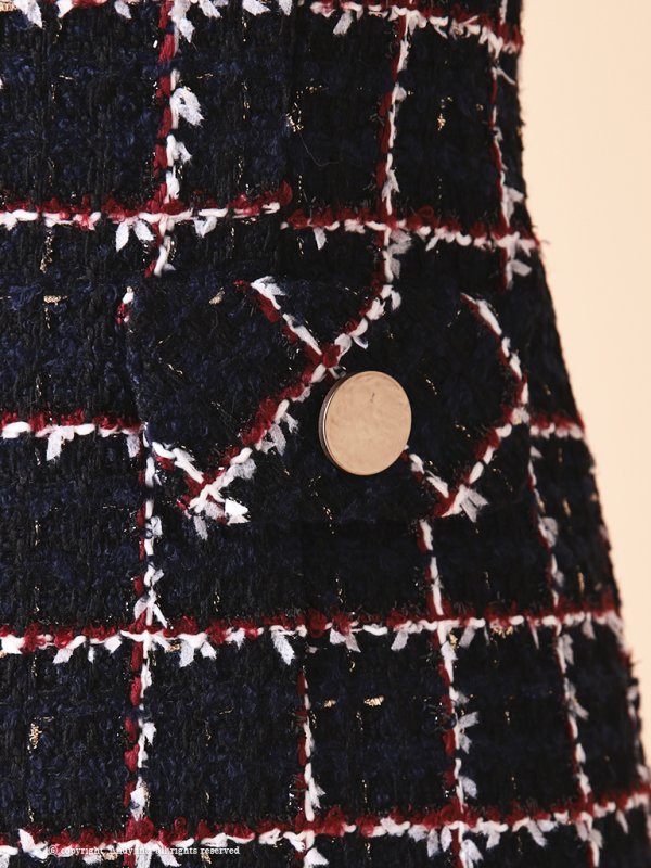 画像23: Lサイズあり【ANDY/アンディ】ツイード/ ボタン/ ポケット風デザイン/ フリンジ/ ノースリーブ/ フレア/ ミニドレス/ キャバドレス[OF05]