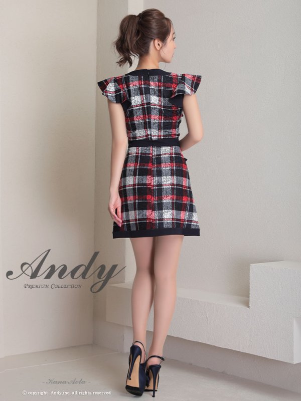 画像4: 【ANDY/アンディ】チェック/ 袖フリル/ レース/ ボタン/ ワンピース/ タイト/ ミニドレス/ キャバドレス[OF05]