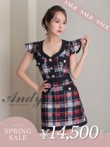 【決算SALE開催中！! 】【ANDY/アンディ】チェック/ 袖フリル/ レース/ ボタン/ ワンピース/ タイト/ ミニドレス/ キャバドレス[OF05]