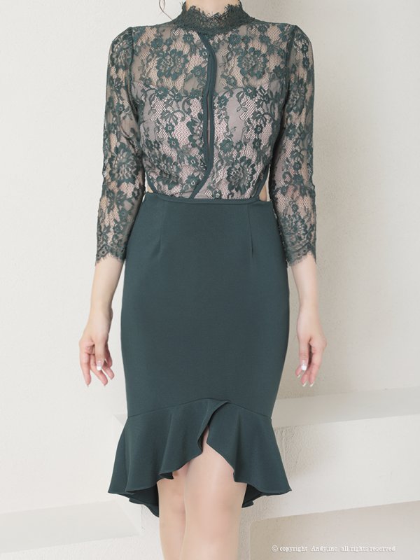 画像32: 【ANDY/アンディ】七分袖/レース/ ハイネック/ カットアウト/ テールカット/ タイト/ ミニドレス/ キャバドレス[OF05]