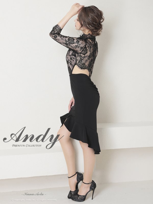 画像12: 【ANDY/アンディ】七分袖/レース/ ハイネック/ カットアウト/ テールカット/ タイト/ ミニドレス/ キャバドレス[OF05]