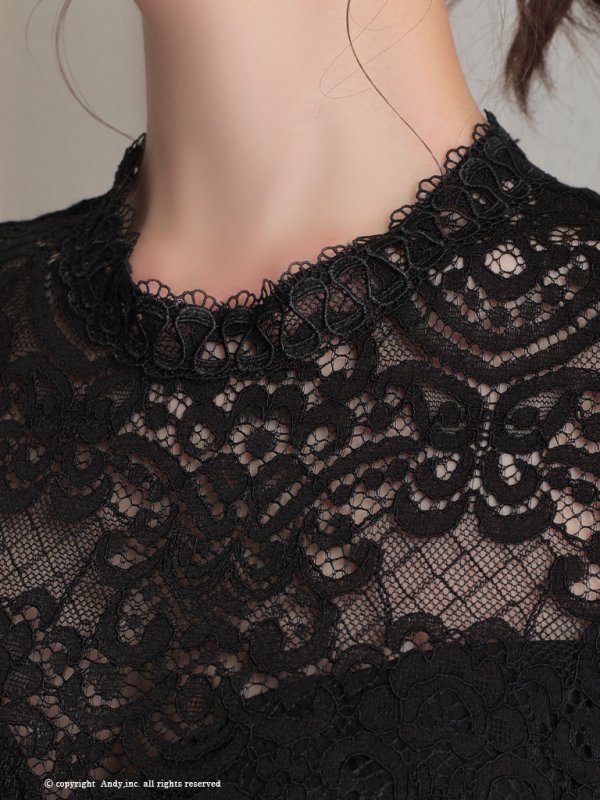 画像16: 【ANDY/アンディ】レース/ ハイネック/ 切替デザイン/ 袖あり/ 長袖/ ツイード/ チェック/ Aライン/ ミニドレス/ キャバドレス[OF05]