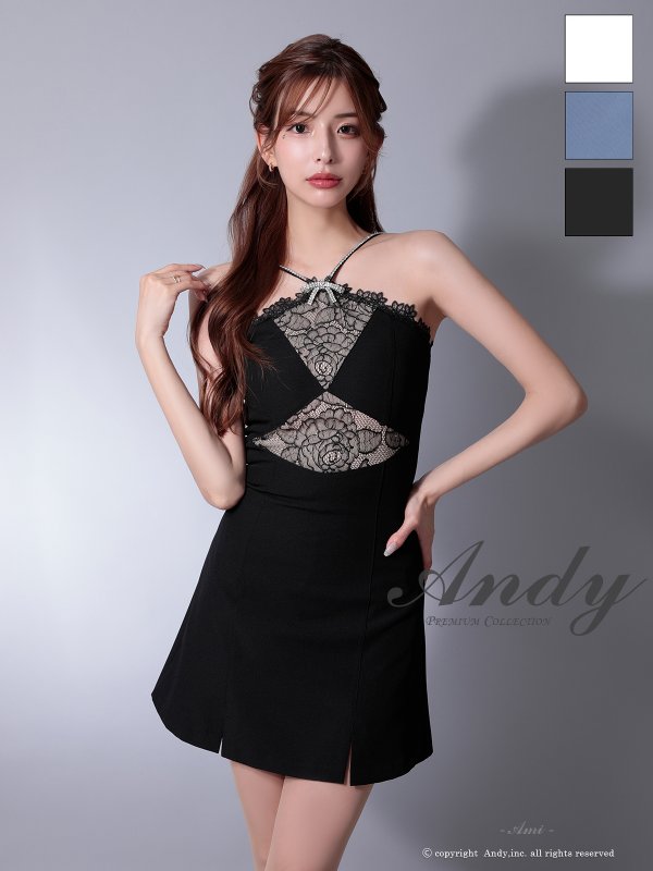 画像10: XSサイズあり【ANDY/アンディ】ビジューリボン/ ホルターネック/ レース/ 切替/ ストレッチ/ フレア/ ミニドレス/ キャバドレス[OF05]