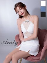 XSサイズあり【ANDY/アンディ】ビジューリボン/ ホルターネック/ レース/ 切替/ ストレッチ/ フレア/ ミニドレス/ キャバドレス[OF05]