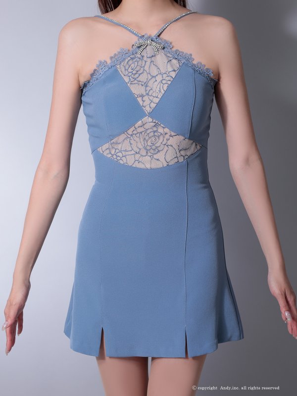 画像24: XSサイズあり【ANDY/アンディ】ビジューリボン/ ホルターネック/ レース/ 切替/ ストレッチ/ フレア/ ミニドレス/ キャバドレス[OF05]