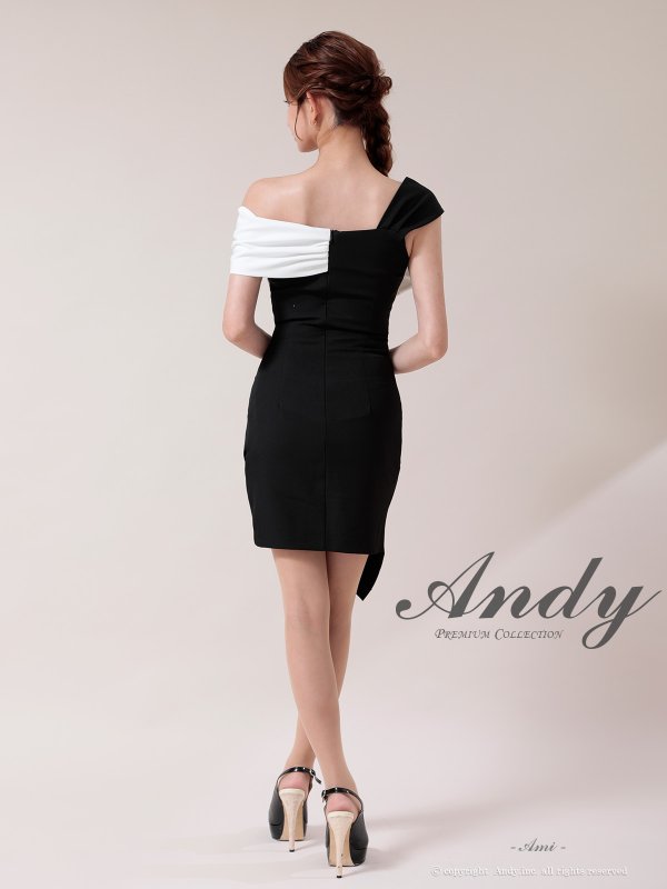 画像8: XSサイズあり【ANDY/アンディ】バイカラー/ ワンショル/ オフショル/ アシンメトリー/ タイト/ ミニドレス/ キャバドレス[OF05]