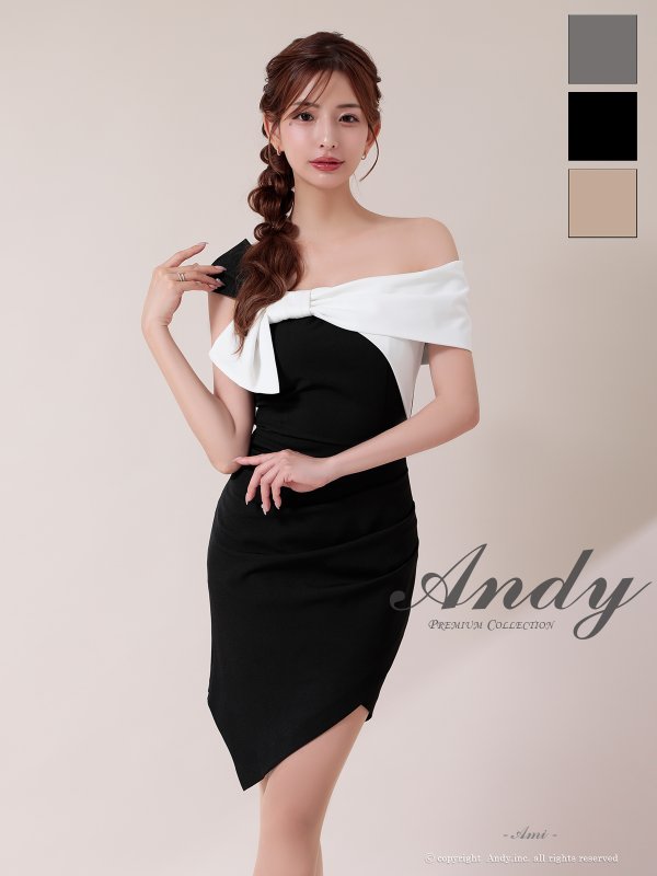 画像6: XSサイズあり【ANDY/アンディ】バイカラー/ ワンショル/ オフショル/ アシンメトリー/ タイト/ ミニドレス/ キャバドレス[OF05]