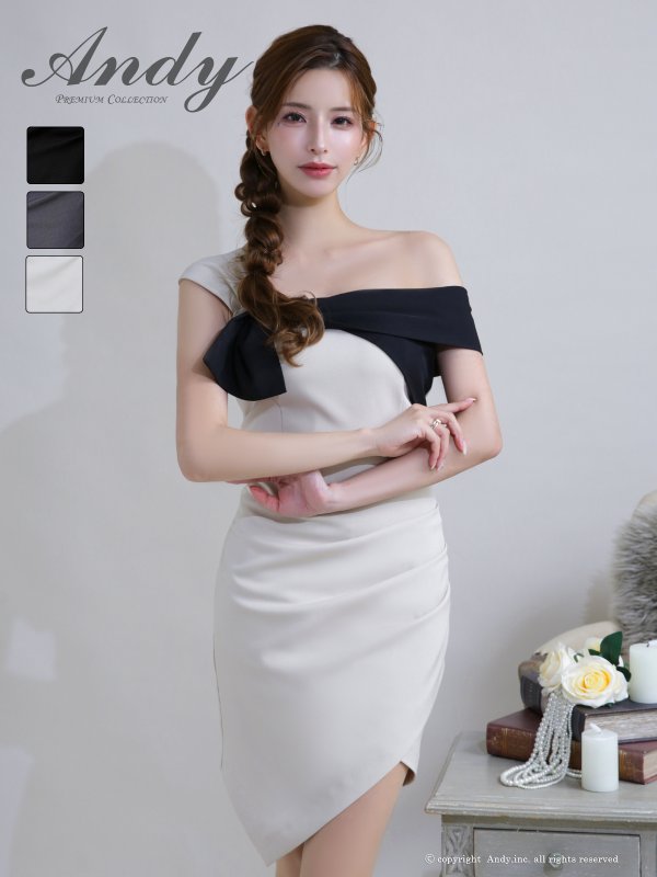 画像11: XSサイズあり【ANDY/アンディ】バイカラー/ ワンショル/ オフショル/ アシンメトリー/ タイト/ ミニドレス/ キャバドレス[OF05]